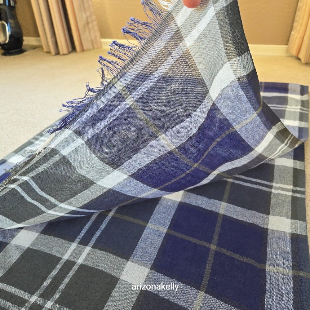 NWOT Barbour Linen/Cotton Plaid Scarf Lightweight Preppy - Picture 10 of 12